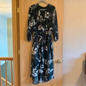 Lane Bryant Size 16 Green Floral Chiffon Faux Wrap Midi Dress